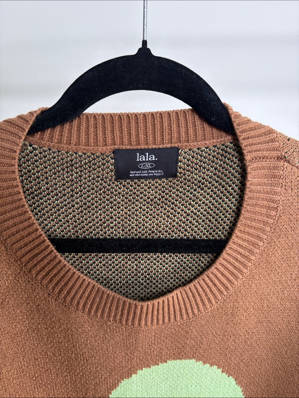 Dressed in LALA Brown Crewneck Sweater with Lime Alien Motifs - Picture 2 of 3